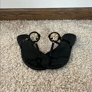 Tory Burch Miller Jelly Thong Black Sandals with Gold Logo